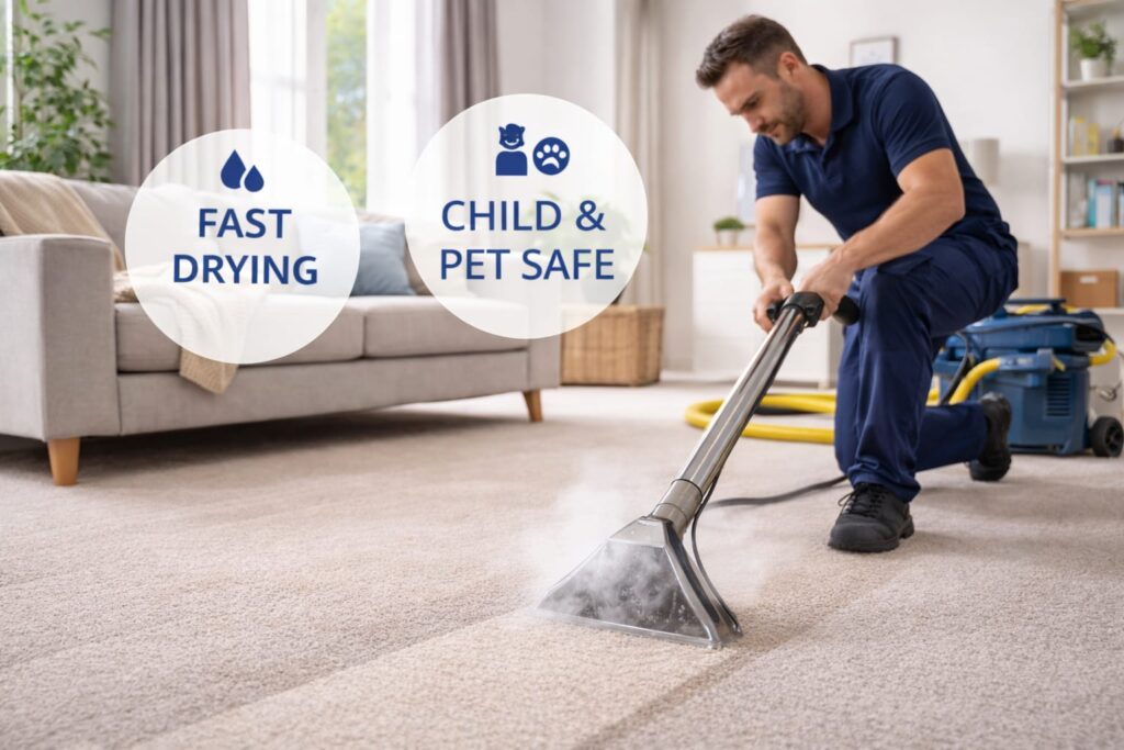carpet cleaning expert in London using deep steam hot water extraction